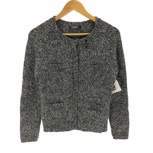 エスマックスマーラ S Max Mara ビジュー装飾 クルーネック メラン ニットカーディガン レディース