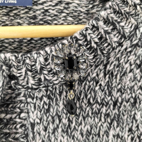 エスマックスマーラ S Max Mara ビジュー装飾 クルーネック メラン ニットカーディガン レディース