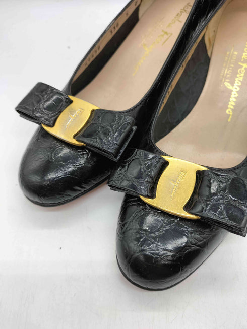 サルヴァトーレフェラガモ Salvatore Ferragamo MADE IN ITALY イタリア製 クロコ 型押し リボン プレート パンプス レディース 5