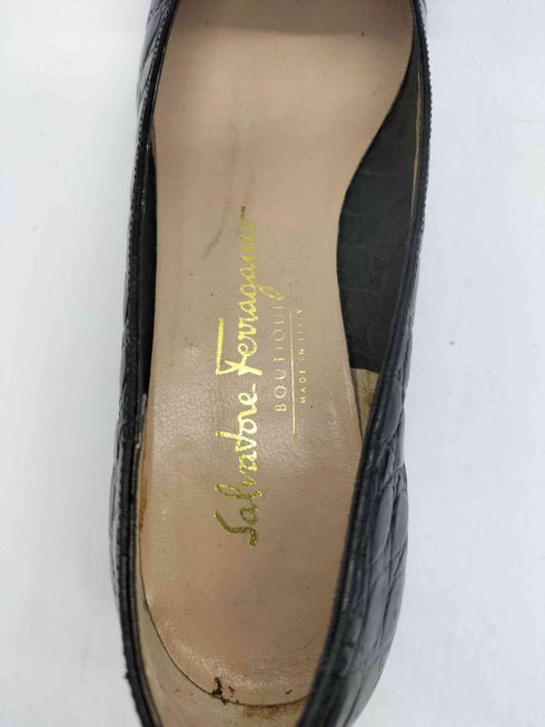 サルヴァトーレフェラガモ Salvatore Ferragamo MADE IN ITALY イタリア製 クロコ 型押し リボン プレート パンプス レディース 5