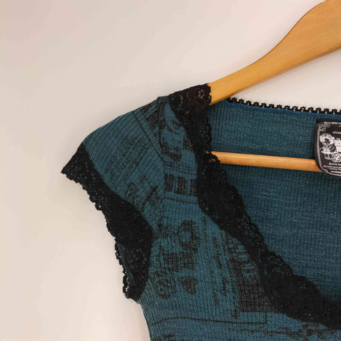 ヒステリックグラマー HYSTERIC GLAMOUR 00S NEW YORK DOLLS レース ラメ ニュースペーパ― プリント タンクトップ Y2K レディース FREE