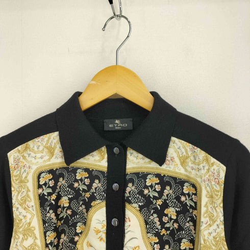 エトロ ETRO シルクウール 異素材切替 ボタニカル 長袖 ポロニット レディース 46