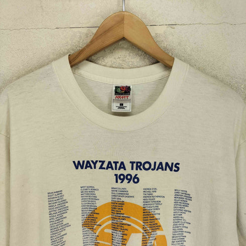 フルーツオブザルーム FRUIT OF THE LOOM 90S USA製 袖裾シングル カレッジ プリント 半袖 Tシャツ メンズ L