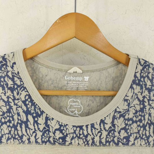 ゴーヘンプ GOHEMP ヘンプ オーガニックコットン ボタニカル柄 切替 7分丈 カットソー メンズ L