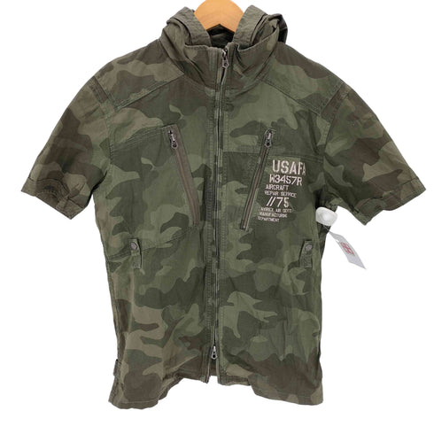 アヴィレックス AVIREX CAMO STRECH ZIP SH カモフラージュ ストレッチ ジップ 半袖シャツ メンズ JPN:L