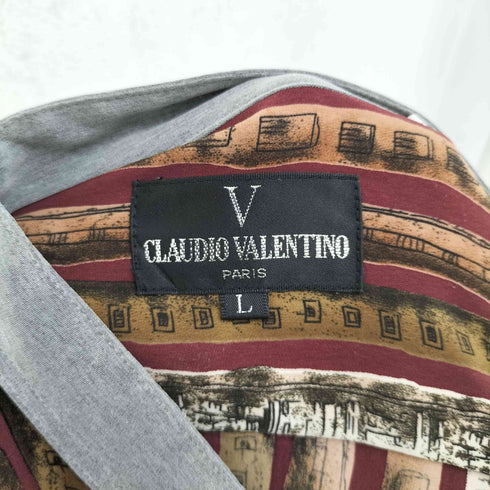 クラウディオバレンティノ CLAUDIO VALENTINO 総柄 比翼 バンドカラーシャツ メンズ JPN:L