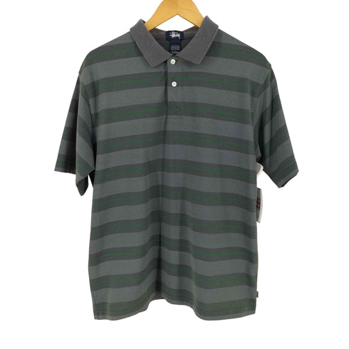 ステューシー Stussy 00s 紺タグ コットンポリ ボーダー 半袖 ポロシャツ メンズ Ⅼ