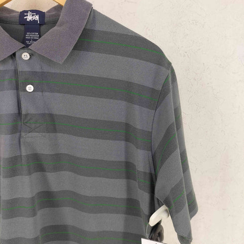ステューシー Stussy 00s 紺タグ コットンポリ ボーダー 半袖 ポロシャツ メンズ Ⅼ
