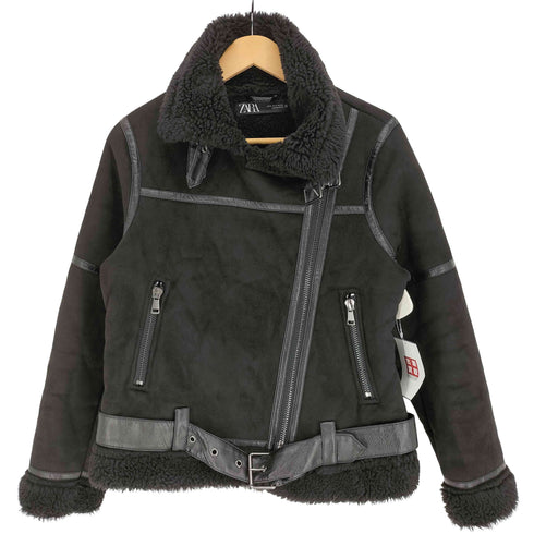 ザラ ZARA フェイクレザー ボア ダブルライダースジャケット レディース import:S