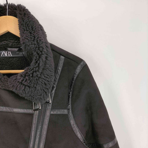 ザラ ZARA フェイクレザー ボア ダブルライダースジャケット レディース import:S