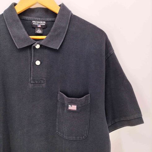 ポロジーンズカンパニーラルフローレン POLO JEANS COMPANY RALPH LAUREN 90-00S 黒タグ 星条旗 刺繍 S/S ポロシャツ メンズ import:XL
