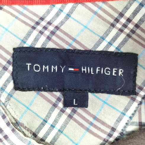 トミーヒルフィガー TOMMY HILFIGER ロゴ 刺繍 チェック S/S ボタンダウン シャツ メンズ import:L