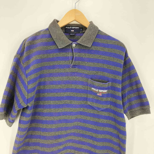 ポロスポーツラルフローレン POLO SPORT RALPH LAUREN 90S ロゴ刺繍 ボーダー ワッフル S/S ポロシャツ メンズ import:S