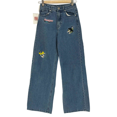 エイチアンドエム H&M キャラクター 刺繍 ジップフライ ワイド デニム パンツ Y2K レディース 34