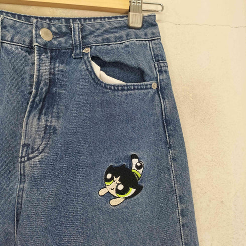 エイチアンドエム H&M キャラクター 刺繍 ジップフライ ワイド デニム パンツ Y2K レディース 34