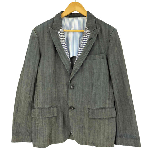 コムデギャルソンオム COMME des GARCONS HOMME 00s AD2006 07SS 裏地 ストライプ チェック 切替 2B デニム テーラードジャケット メンズ S