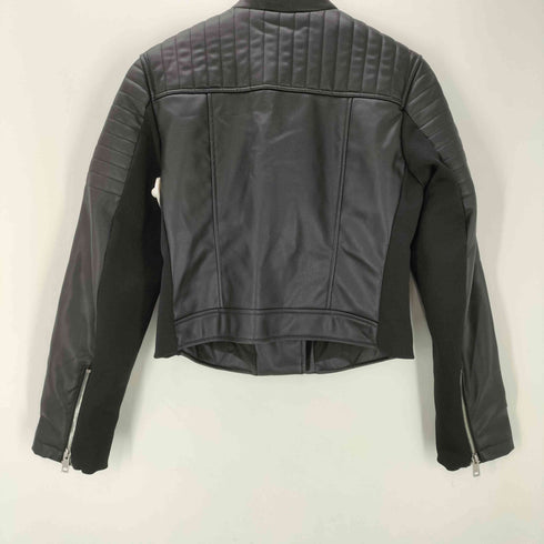 ザラ ZARA Double Leather Motorcycle Jacket シンセティック レザー ショート クロップド ダブル ライダース ジャケット レディース import:M