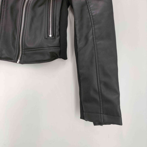 ザラ ZARA Double Leather Motorcycle Jacket シンセティック レザー ショート クロップド ダブル ライダース ジャケット レディース import:M