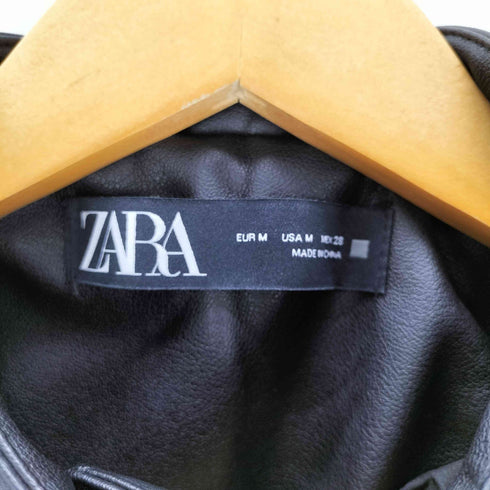 ザラ ZARA Double Leather Motorcycle Jacket シンセティック レザー ショート クロップド ダブル ライダース ジャケット レディース import:M