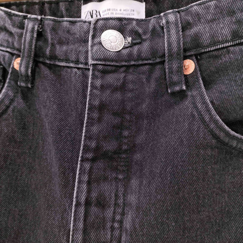 ザラ ZARA ウォシュド ブラック ワイド バギー デニム パンツ レディース 38