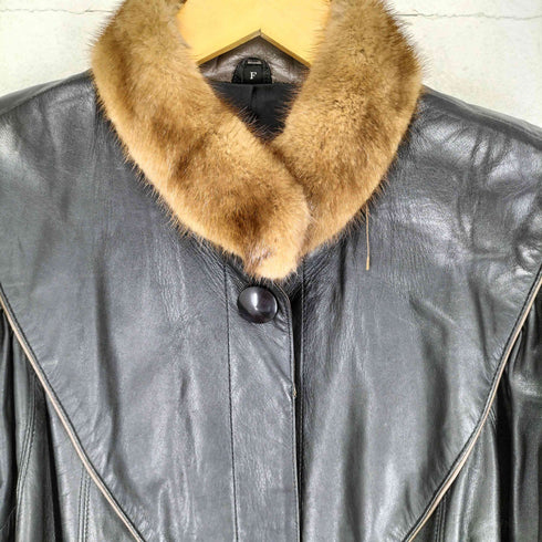 MYLENE LEATHER fur cow leather 襟ファー カウレザー コート レディース FREE