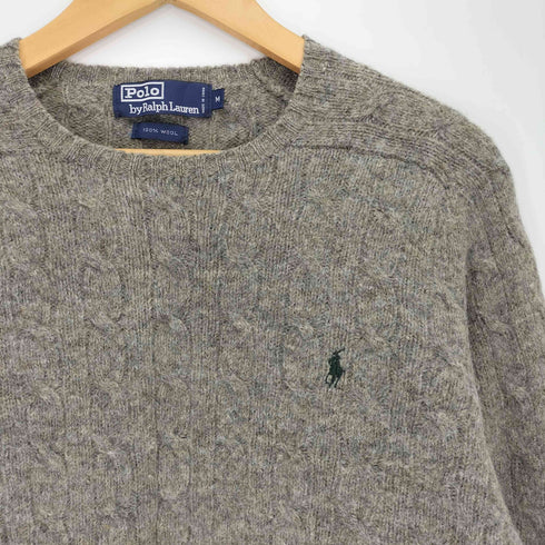 ポロバイラルフローレン Polo by RALPH LAUREN 100%ウール ケーブル編み メランジ クルーネック L/S 長袖 ニット メンズ import:M