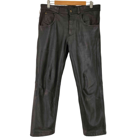 Real Leather ボタンフライ レザーパンツ メンズ UK:34-35