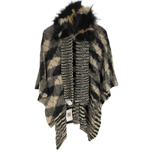 ミッソーニ MISSONI イタリア製 総柄 ファードッキング ニットポンチョ レディース