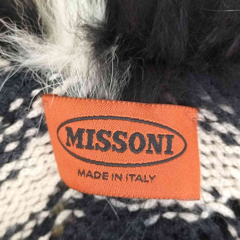 ミッソーニ MISSONI イタリア製 総柄 ファードッキング ニットポンチョ レディース