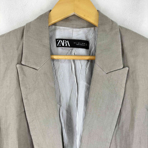 ザラ ZARA リネン100% ボタンレス テーラードジャケット レディース import:L