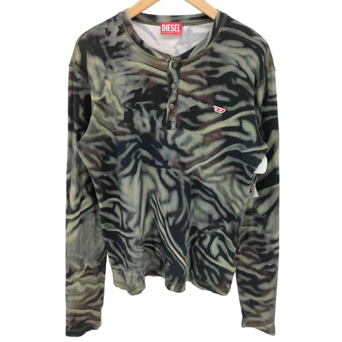 ディーゼル DIESEL T-SER Dロゴ ワッペン ゼブラモチーフ ヘンリーネック 長袖カットソー メンズ import:S