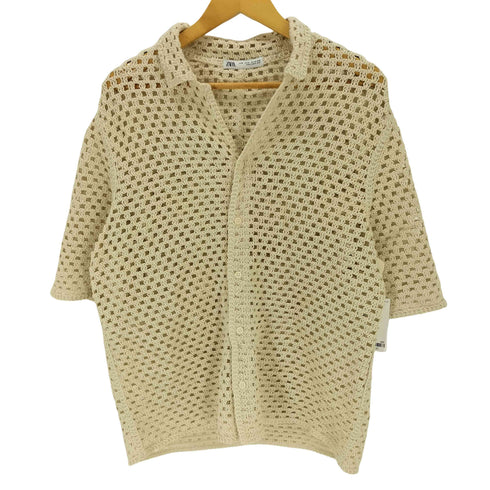 ザラ ZARA クロシェ編み オープンカラーシャツ メンズ M