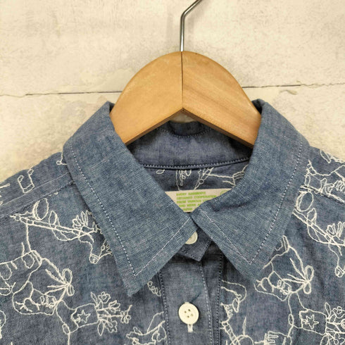HANA TO GUITAR 花とギター 刺繍 ドルマンスリーブ スリット デニム シャツ レディース