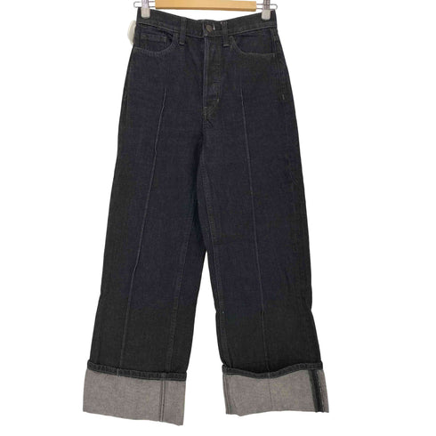 バナナリパブリック BANANA REPUBLIC ロールアップ センターシーム ワイドブラックデニムパンツ レディース 26