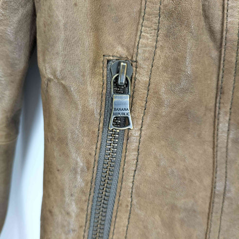 バナナリパブリック BANANA REPUBLIC ノーカラー ラムレザーライダースジャケット レディース XS