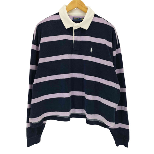 ポロラルフローレン POLO RALPH LAUREN パイル地 ボーダー ポニー刺繍 長袖ポロシャツ メンズ L