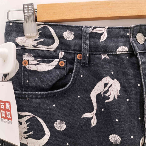 ザラ ZARA 人魚 シェル 濃紺 インディゴ ジーンズ マーメード柄 レディース EUR:36