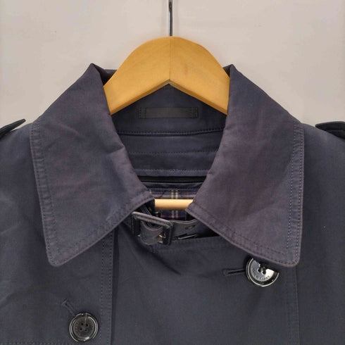 バーバリーブラックレーベル BURBERRY BLACK LABEL 裏地 ノバチェック ライナー ガンフラップ付き ブラック ダブル バルマカーン ステンカラー コート メンズ import:L