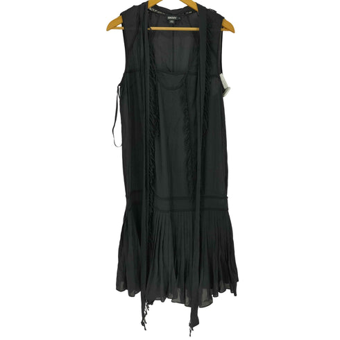 ダナキャランニューヨーク DKNY シルクブレンド プリーツ シアー ノースリーブ ワンピース レディース US:12