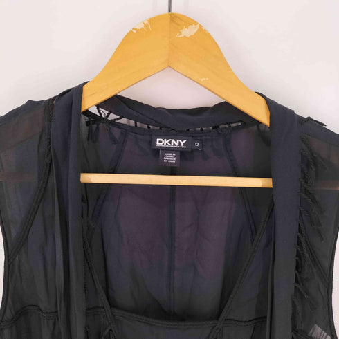 ダナキャランニューヨーク DKNY シルクブレンド プリーツ シアー ノースリーブ ワンピース レディース US:12