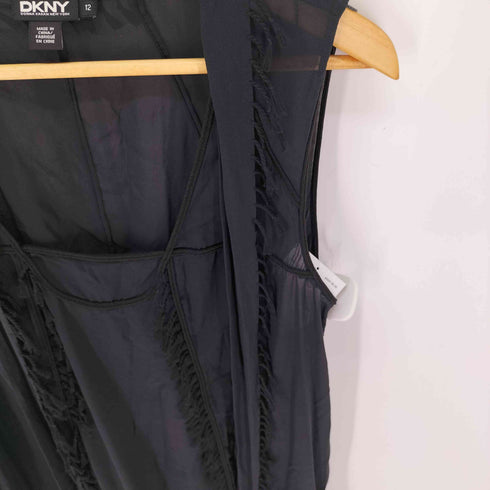 ダナキャランニューヨーク DKNY シルクブレンド プリーツ シアー ノースリーブ ワンピース レディース US:12