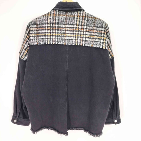 ザラ ZARA ニット切り替え 裾フリンジ デニム シャツ ジャケット レディース import:S