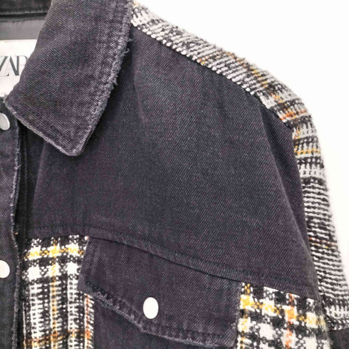 ザラ ZARA ニット切り替え 裾フリンジ デニム シャツ ジャケット レディース import:S