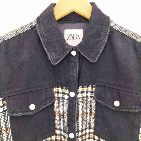 ザラ ZARA ニット切り替え 裾フリンジ デニム シャツ ジャケット レディース import:S