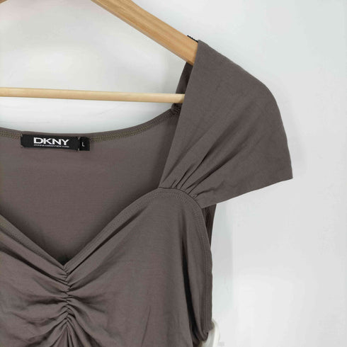 ダナキャランニューヨーク DKNY フロント ギャザー ノースリーブ ワンピース レディース import:L