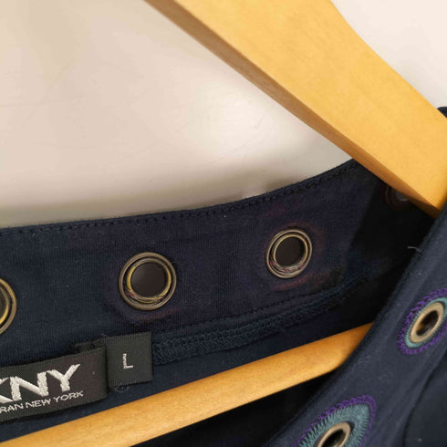 ダナキャランニューヨーク DKNY ハトメ 刺繍 ストレッチ カットソー レディース import:L