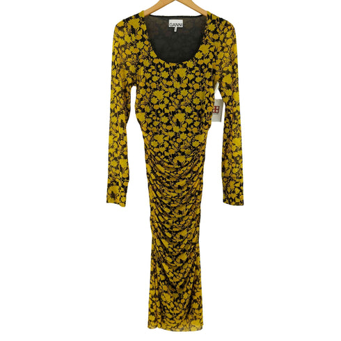 ガニー Ganni Floral Print Recycled Stretch Mesh Midi Dress フラワープリント リサイクルストレッチメッシュ ミディドレス レディース 36