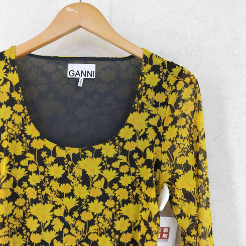 ガニー Ganni Floral Print Recycled Stretch Mesh Midi Dress フラワープリント リサイクルストレッチメッシュ ミディドレス レディース 36