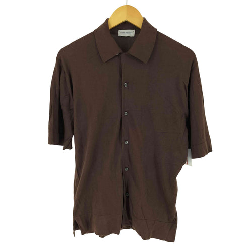 ジョンスメドレー JOHN SMEDLEY イギリス製 コットン オープンカラー ニット 半袖シャツ メンズ M