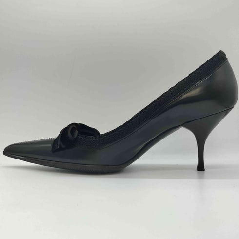 プラダ PRADA レース ポインテッドトゥ リボン ヒールパンプス レディース EUR:36